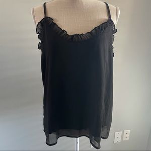 ee:some Black Flowy Camisole Tank Ruffled Neck